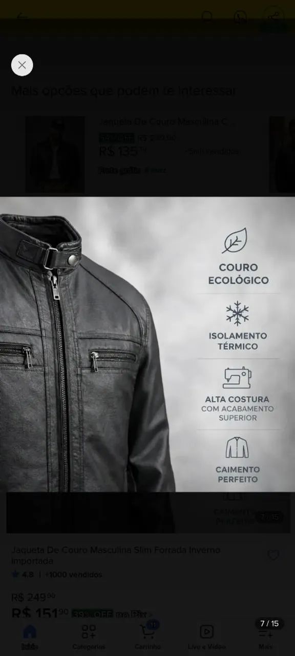 Jaqueta masculina de couro 