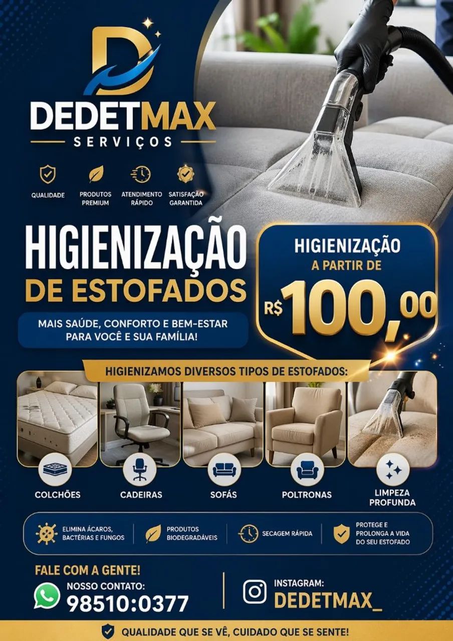 HIGIENIZAÇÃO DE ESTOFADOS (COLCHÕES, SOFÁS, CADEIRAS, POLTRONAS)