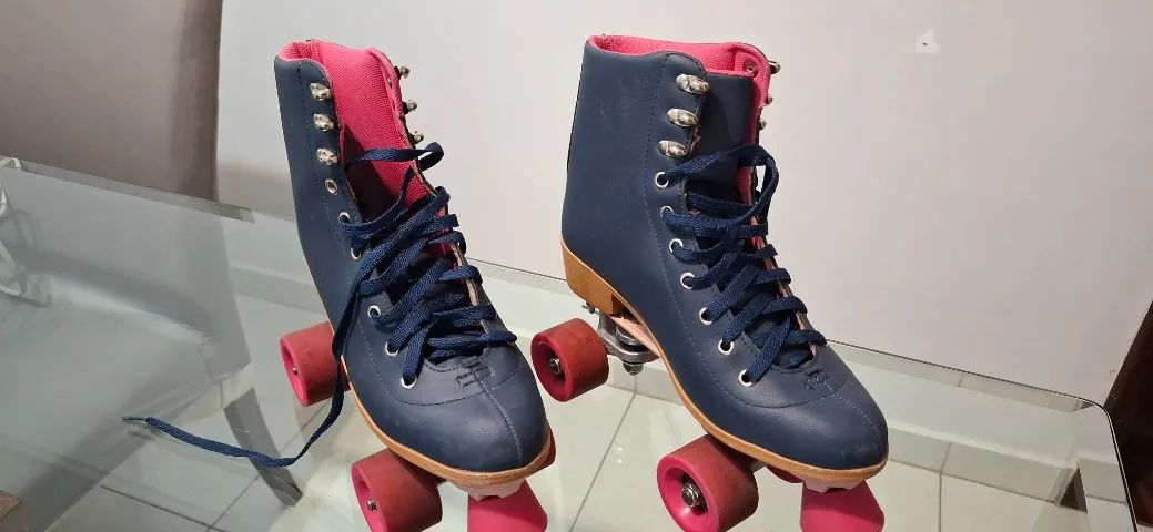 Patins Quad Oxer Retro 4 Rodas Numero 37 - Azul e Rosa - Foto 6