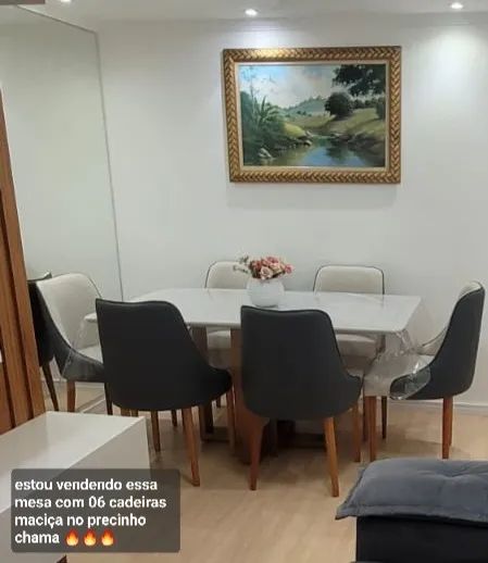 Mesa sala de jantar maciça retangular 1.60x 0.90 com 06 cad 