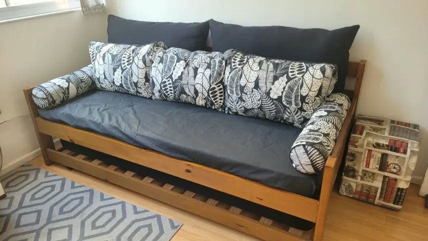 Bicama/Sofá Cama com colchão e kit almofadas