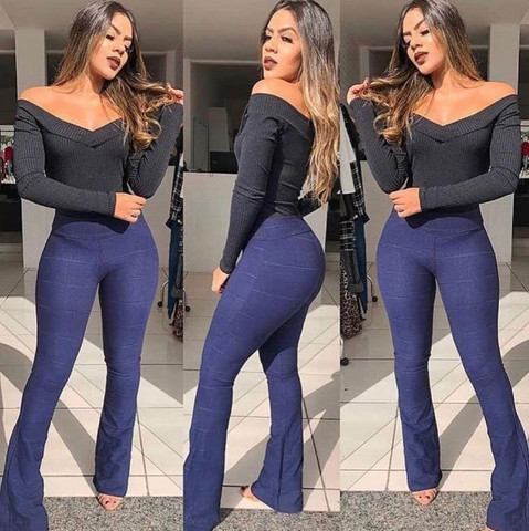 calça bandagem azul