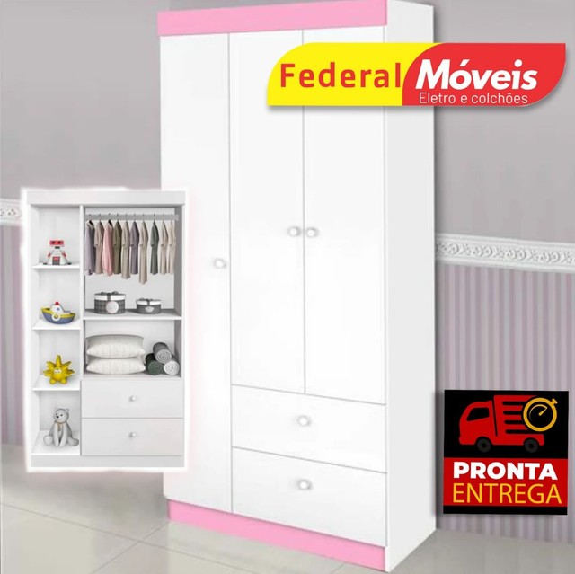 Guarda Roupa Infantil 3P 2G Catatau JA Móveis<br><br>