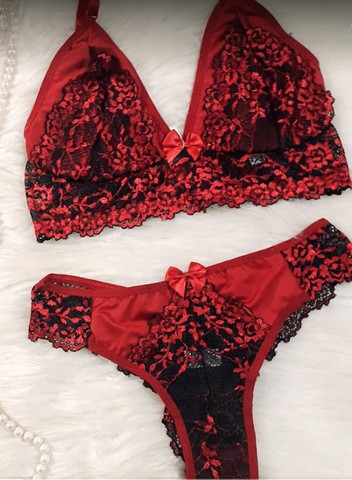 Conjunto Sutiã E Calcinha De Renda Bicolor - Foto 2