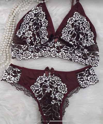 Conjunto Sutiã E Calcinha De Renda Bicolor - Foto 3
