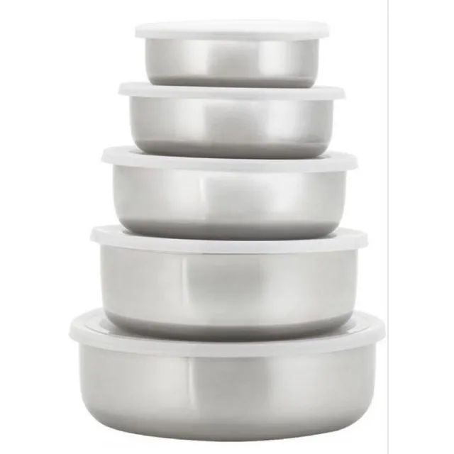 Jogo Kit de 5 Potes Aço INOX Reforçado com Tampa Silicone Hermético Redondo - La Cuisine - Foto 5