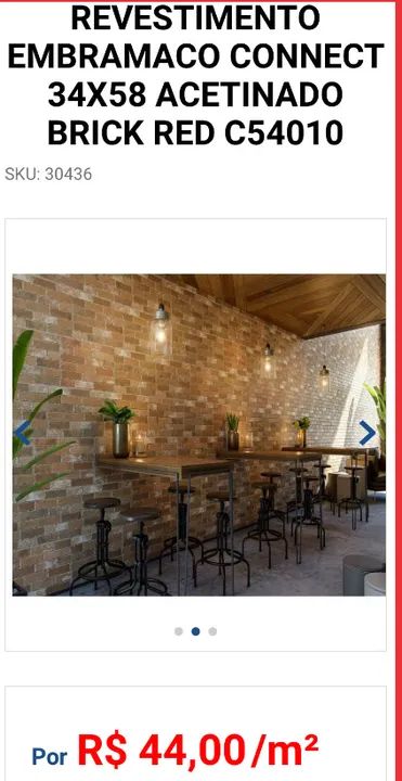 REVESTIMENTO EMBRAMACO CONNECT 34X58 ACETINADO BRICK RED C54010 - Foto 2