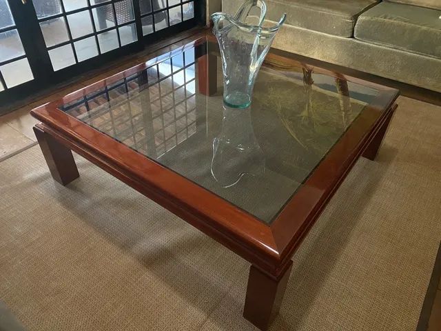 Mesa de centro de madeira e vidro quadrada sala de estar - Foto 2
