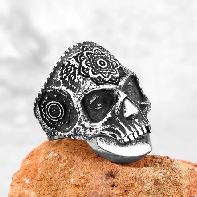 Anél de aço máscara caveira mexicana  - Foto 3