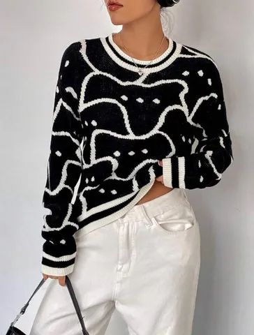 Tricot Qutie Padrão Allover Suéter - Queima de Estoque - Foto 4
