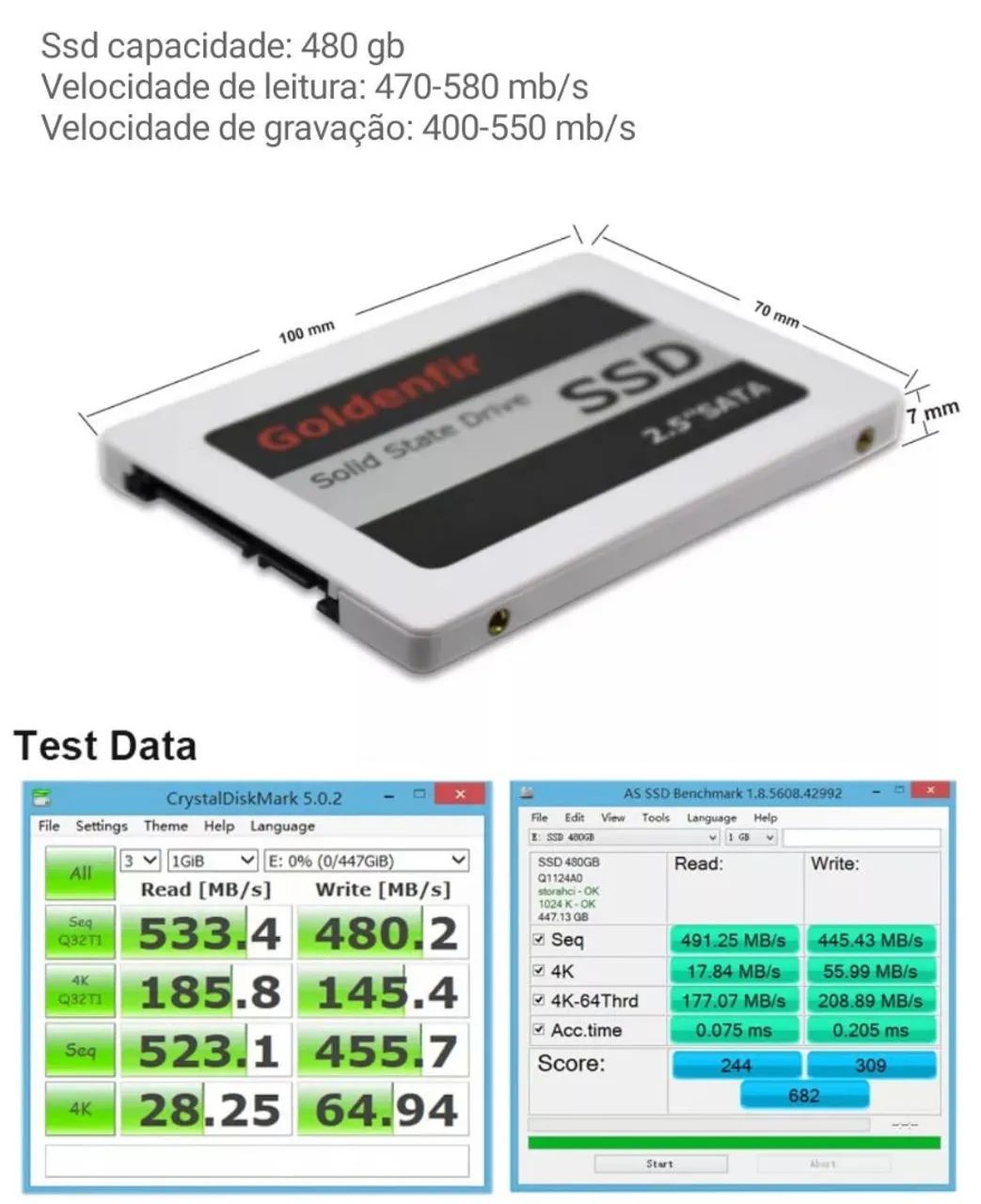 ( SSD 480 GB Goldenfir Original  Novo/Lacrado - Foto 3