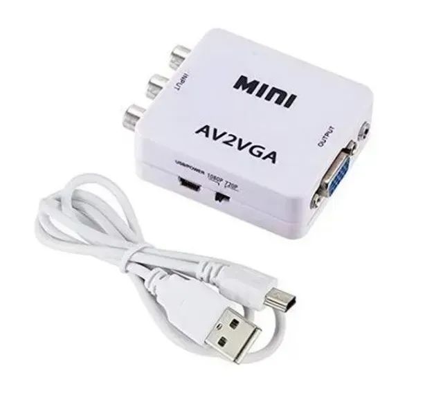 Adaptador Conversor Av X Vga Av2 Mini HD Áudio e Vídeo