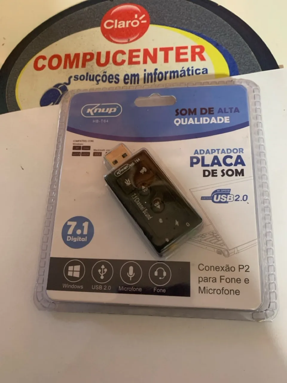 Adaptador Placa de Som USB 2.0 7.1 Knup