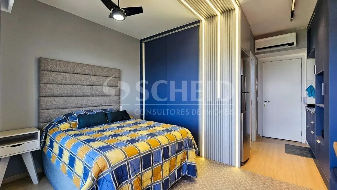 Studio para locação de 34m² útil com varanda, totalmente mobiliado na Alto da Boa Vista