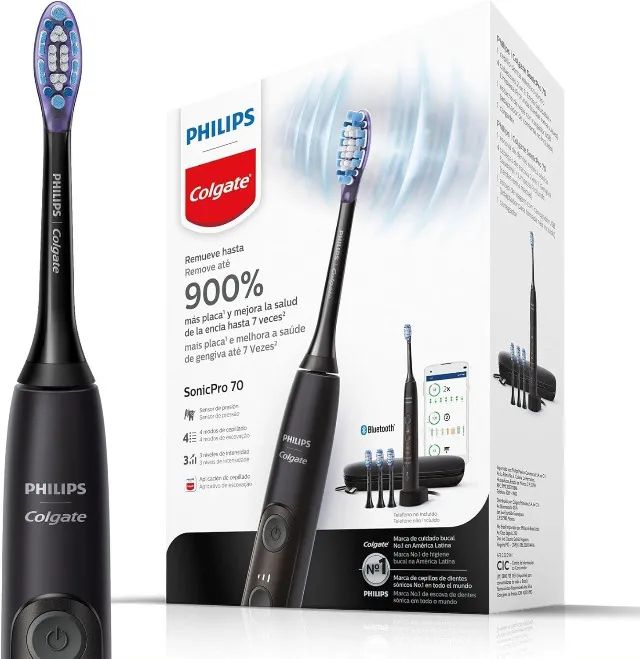 Colgate Escova De Dente Elétrica Philips Sonicpro 70 Recarregável Tem 3 Refis e estojo