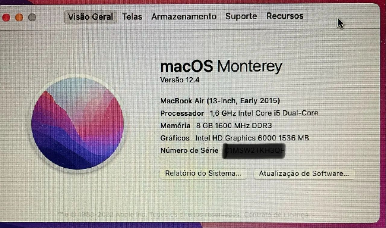 MacBook Air 13 pol (13-inch, Early 2015)  256MB