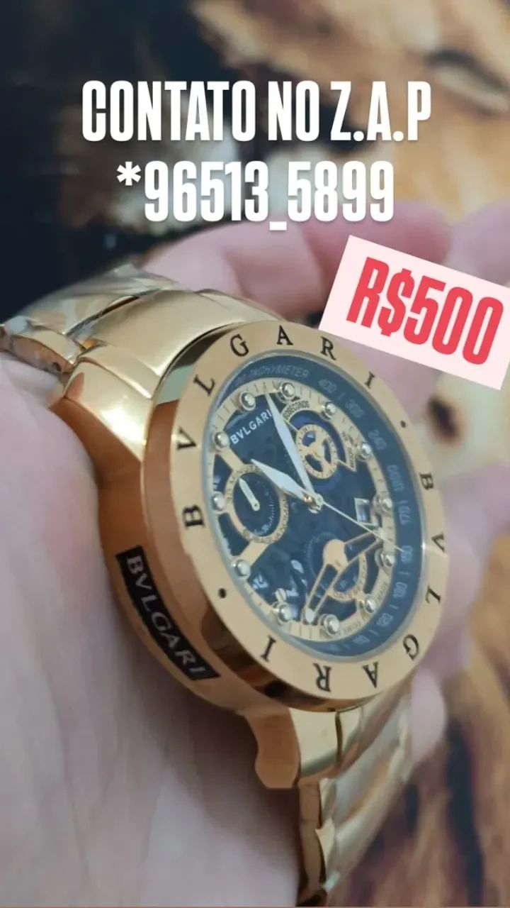 Relógio BVLGARI SKELETON DOURADO TODO FUNCIONA PREMIUM 
