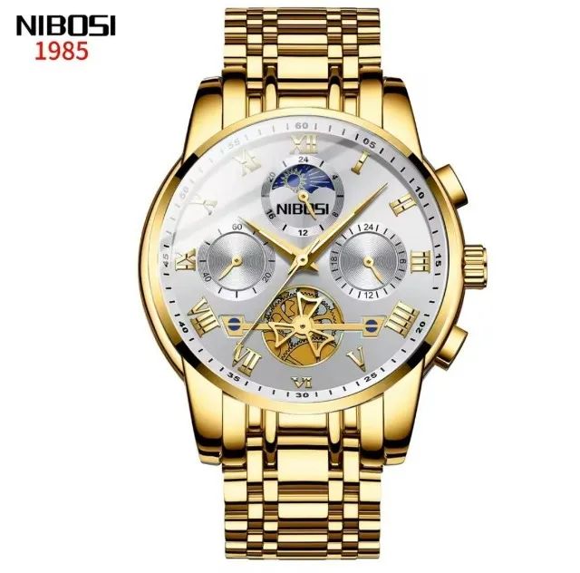 Relógio Masculino Nibosi Dourado - Novo - Foto 2