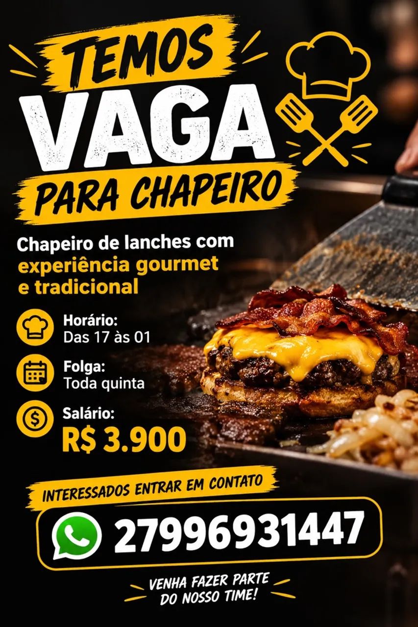 Vaga para chapeiro de lanches