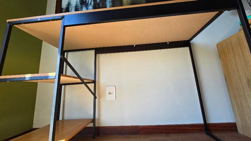 Escrivaninha Aparador Industrial 120 cm com Prateleiras - Madeira e Metal - Foto 3
