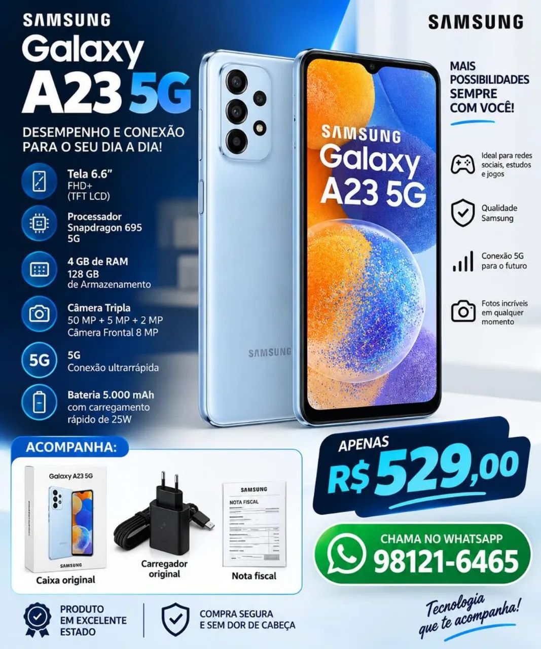 Smartphone Samsung A23 (5G) - R$ 529 - Celulares e Smartphones