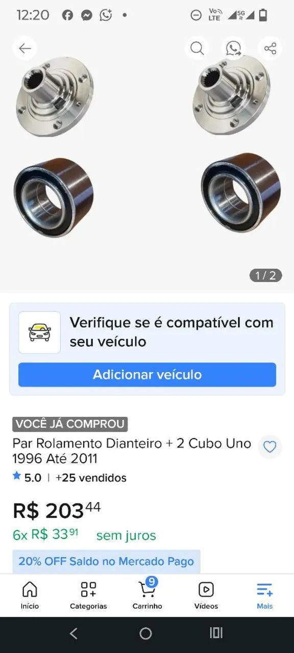 Rolamento e cubo dianteiro do uno 
