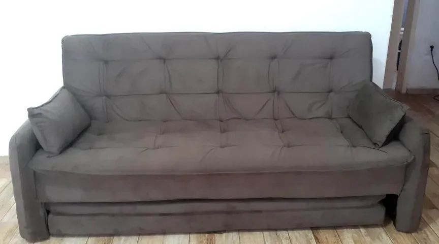 Sofá Cama Reclinável, 3 Lugares, + Bicama, Cor Marrom (Usado) - Foto 3