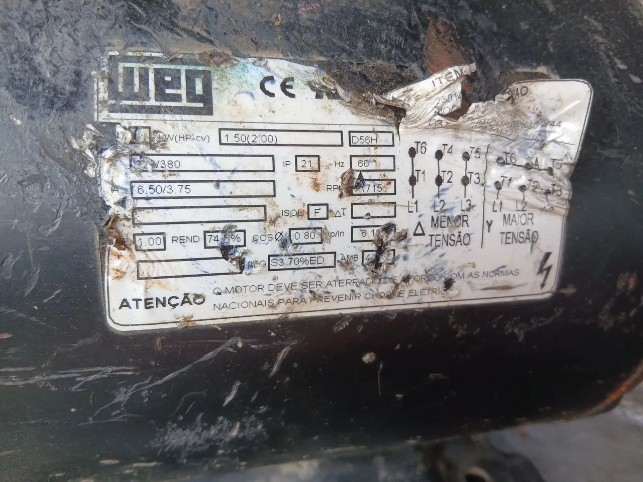 Motor Weg Usado 220/380V <br>220/380V <br>1.50 hp<br>2.00 CV - Foto 2