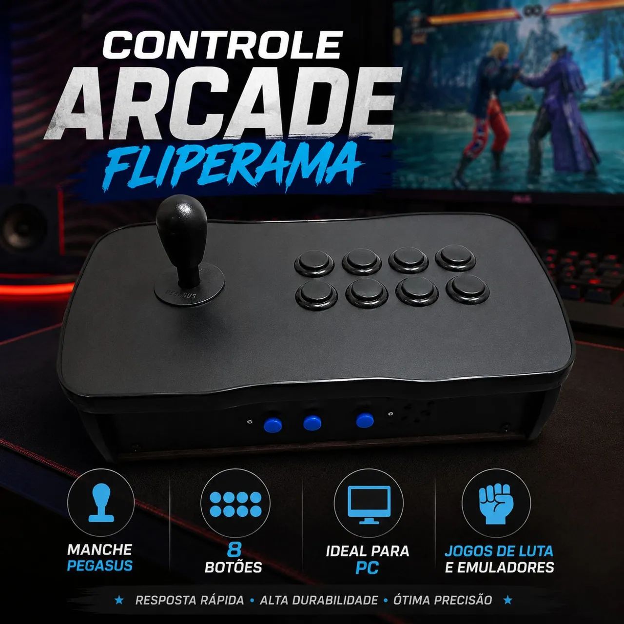 Controle Arcade Fliperama PC Placa zero delay manche pegasus