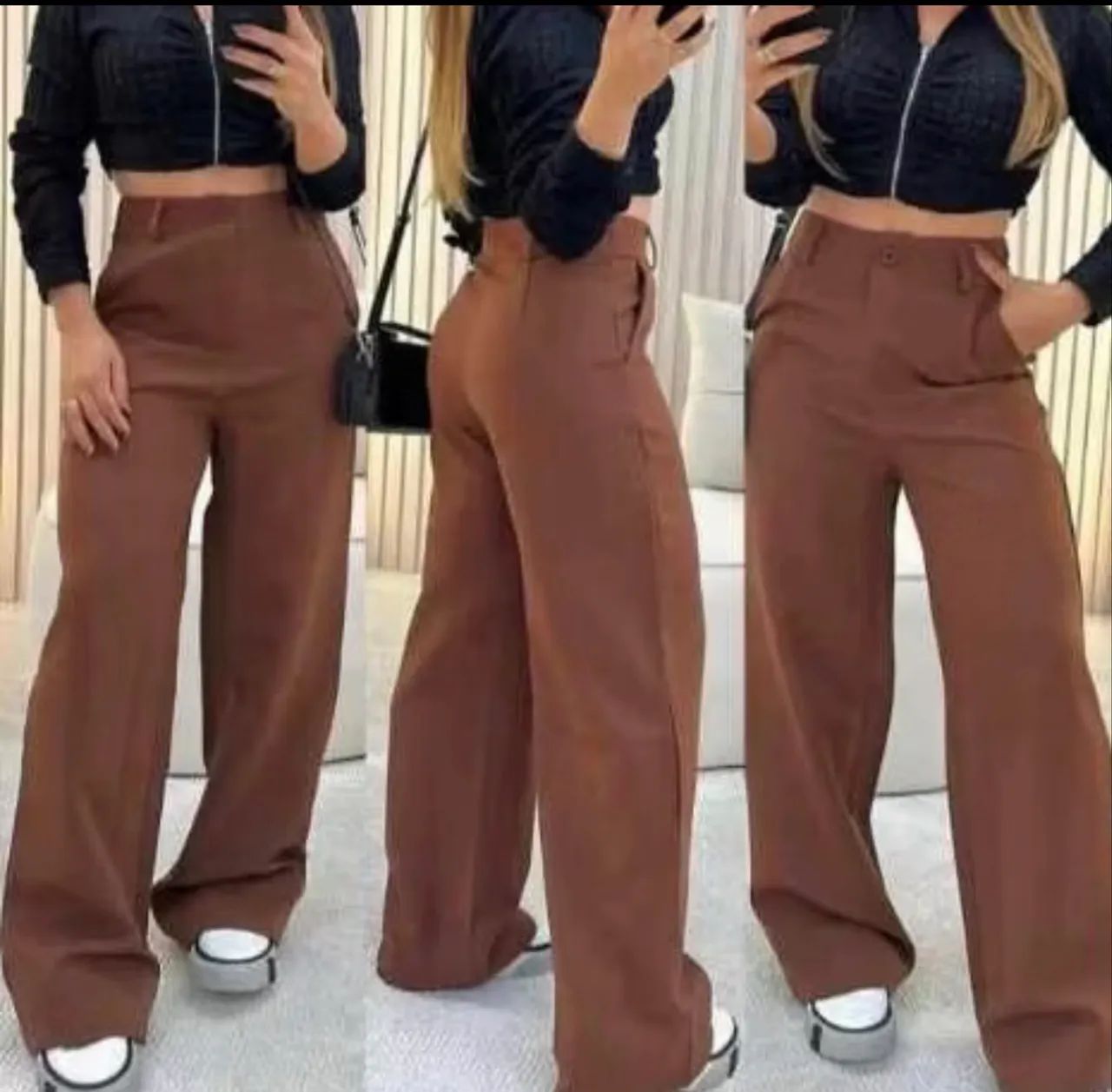 Calça pantalona marrom feminina