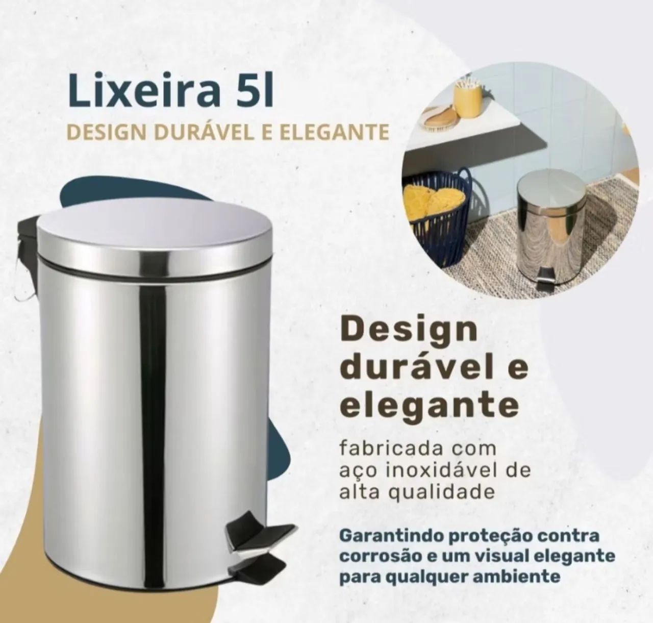 Lixeira de inox 5 litros  - Foto 4