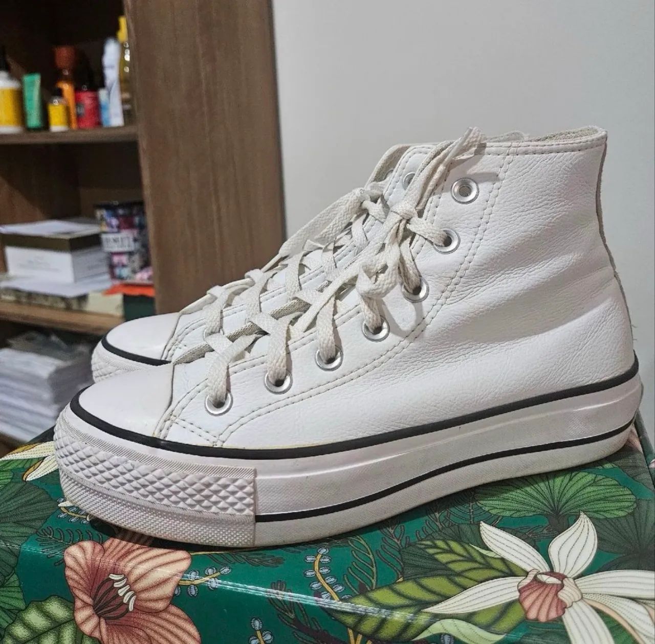 All star de couro  branco original - modelo plataforma  - Foto 4
