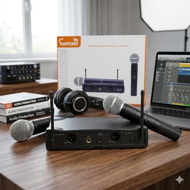 Kit com 2 Microfones Sem Fio, Profissionais, Com Receptor (Eletromex EL-5007) - Foto 4