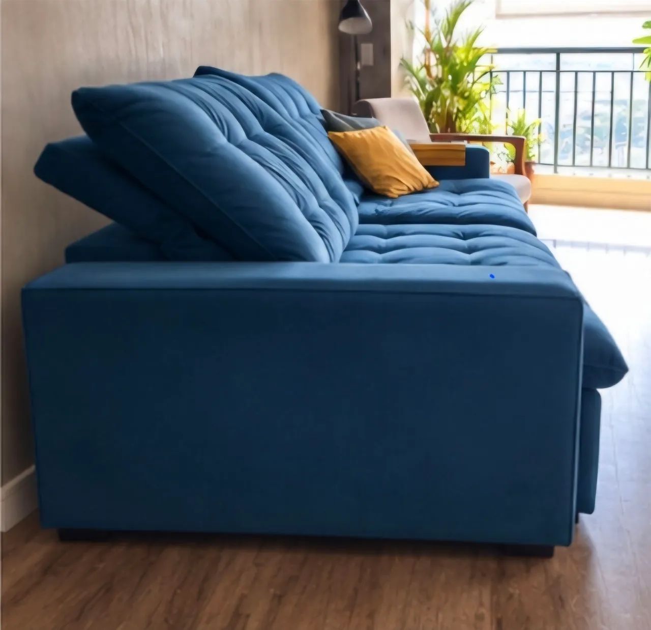 Sofá Retrátil e Reclinável Azul com Porta-Copos - Superconfortável! - Foto 4