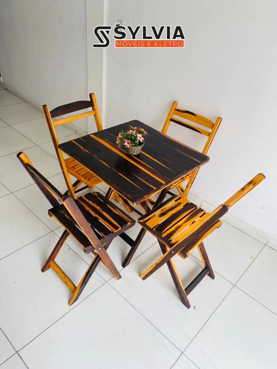 Conjunto dobrável 70x70 envernizado - Foto 3