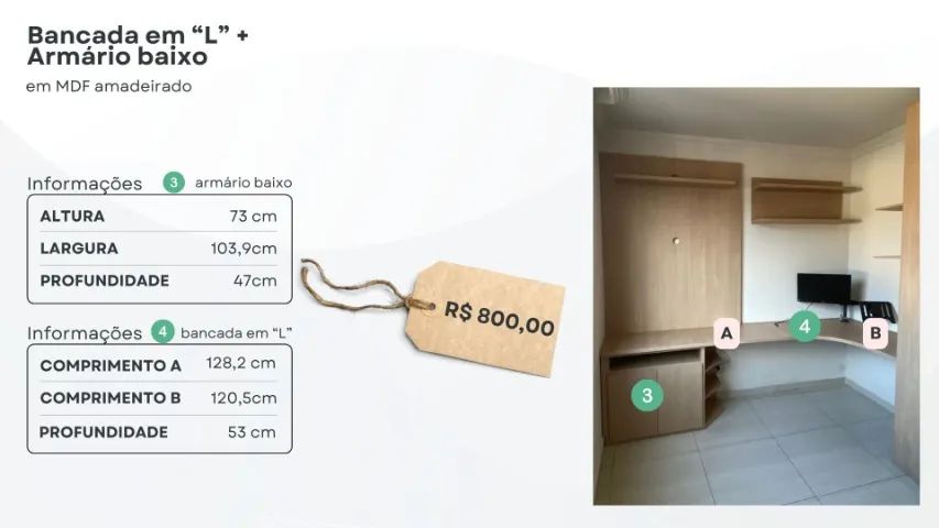 Bancada em "L" com armário baixo - Foto 2