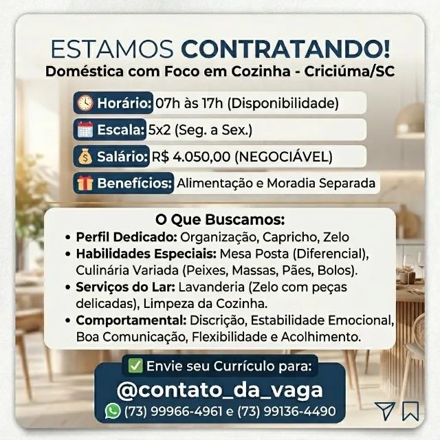 Doméstica com Foco em Cozinha- Criciúma/SC