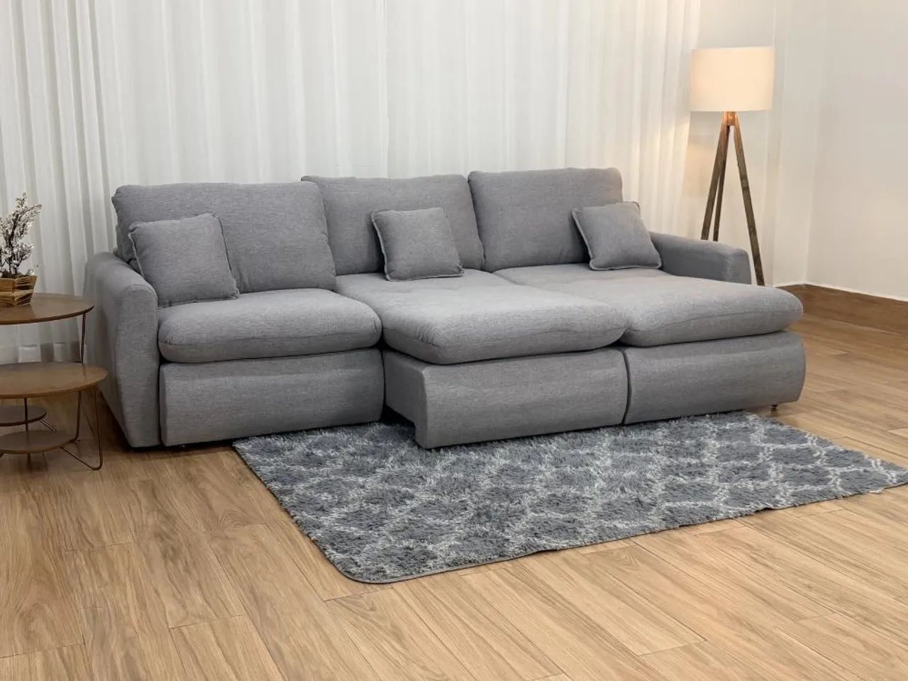 Sofá Cama Retrátil Reclinável Amaranto 2.70m 3 Módulos 80 - Cinza Linho - Foto 4
