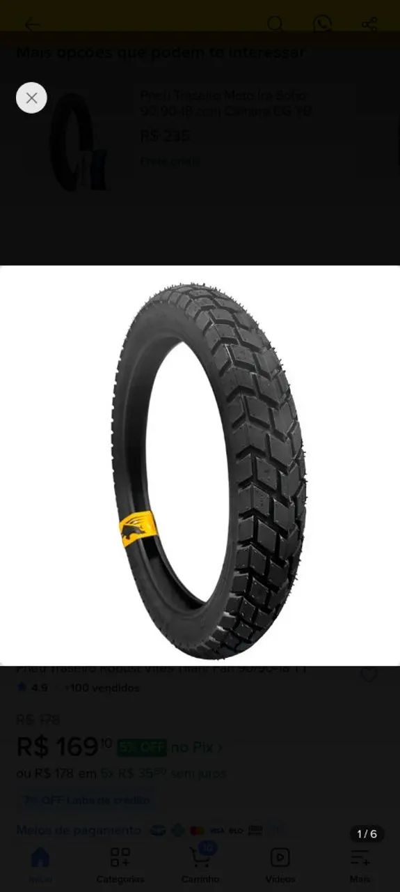 Pneu de moto linha cg com câmera 
