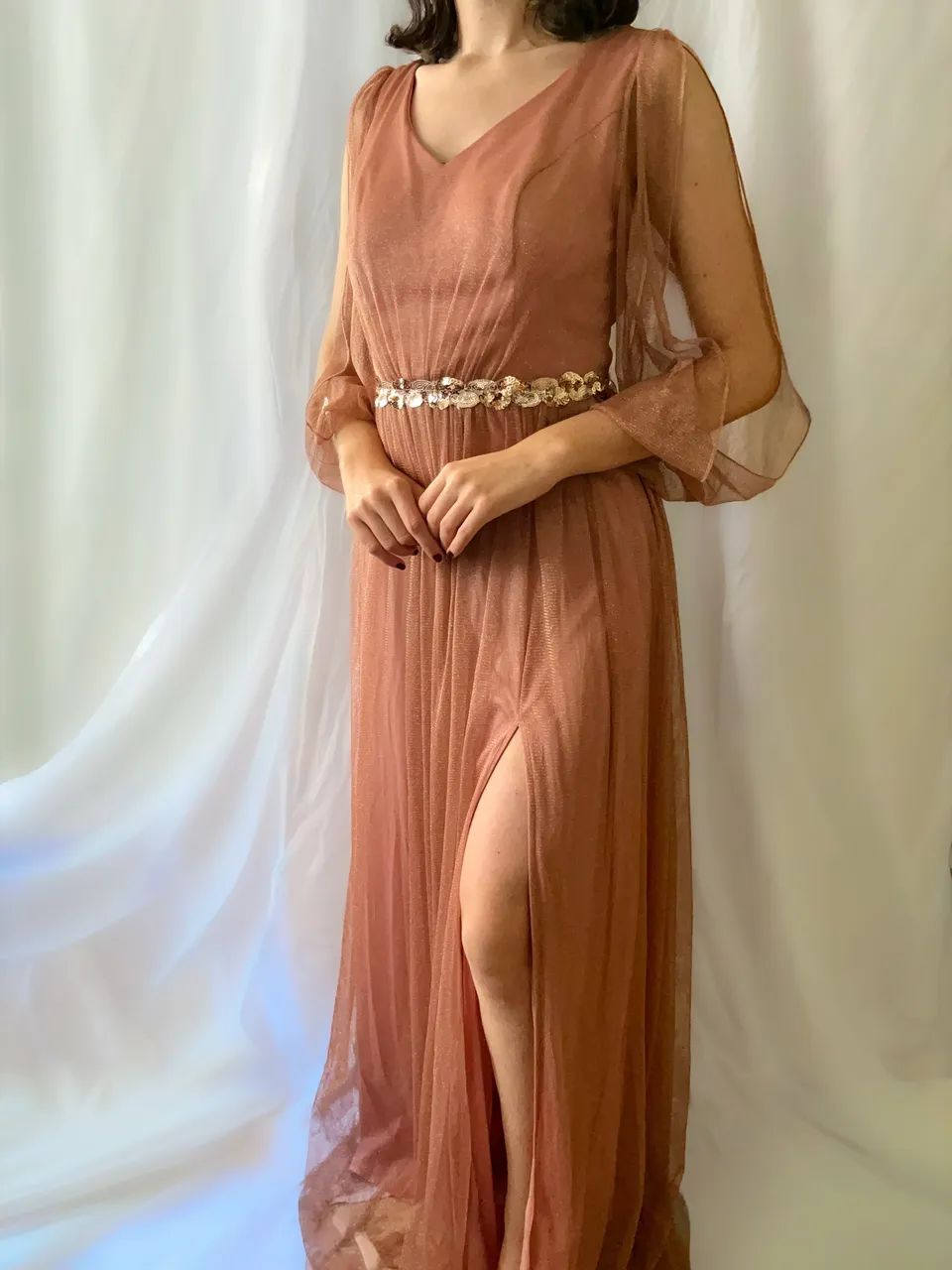Vestido Longo Rosê com Fenda 