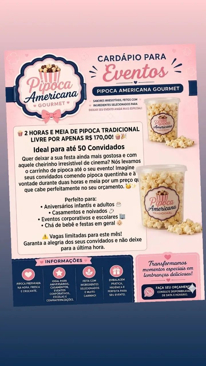 2 e meia horas Pipoca para festa e eventos 