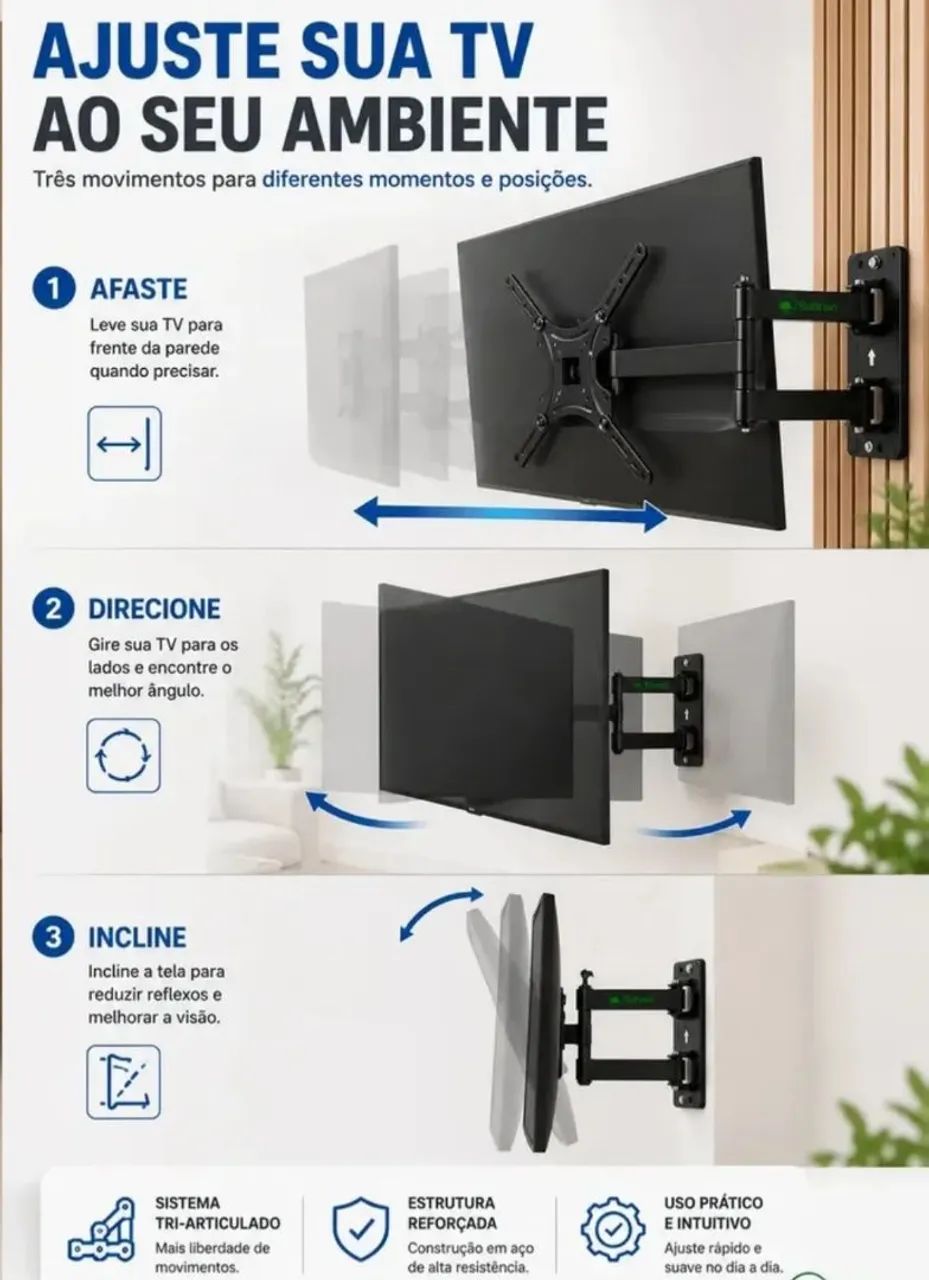 Suporte pra tv tri articulado de 14 a 55 polegadas completo com parafusos - Foto 3