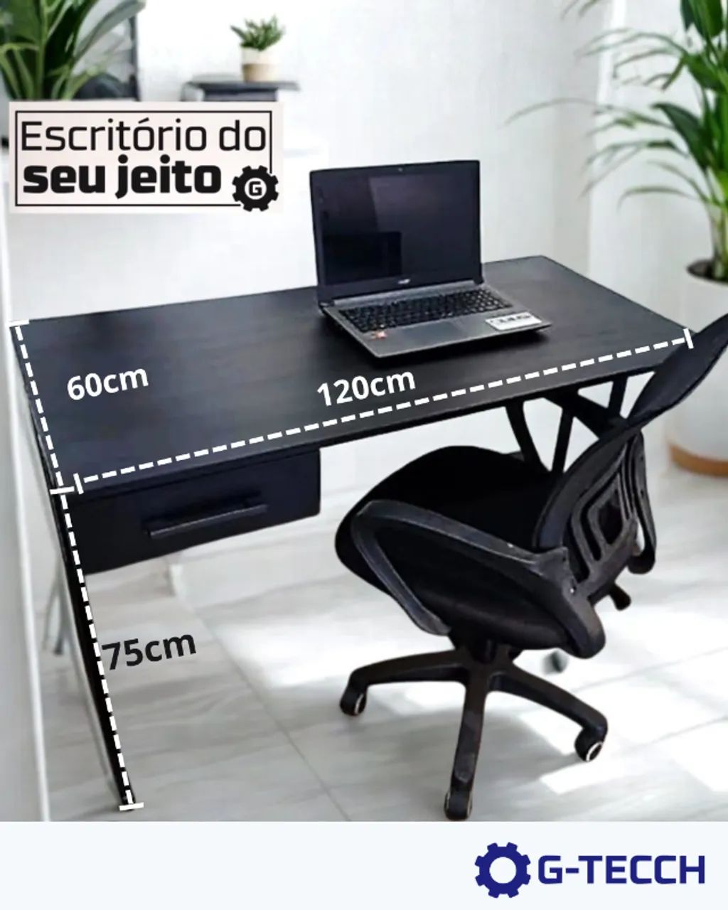 Mesa de Escritório Nova Reforçada com Gaveta 1,20M Multiuso Computador Notebook Estudo - Foto 2