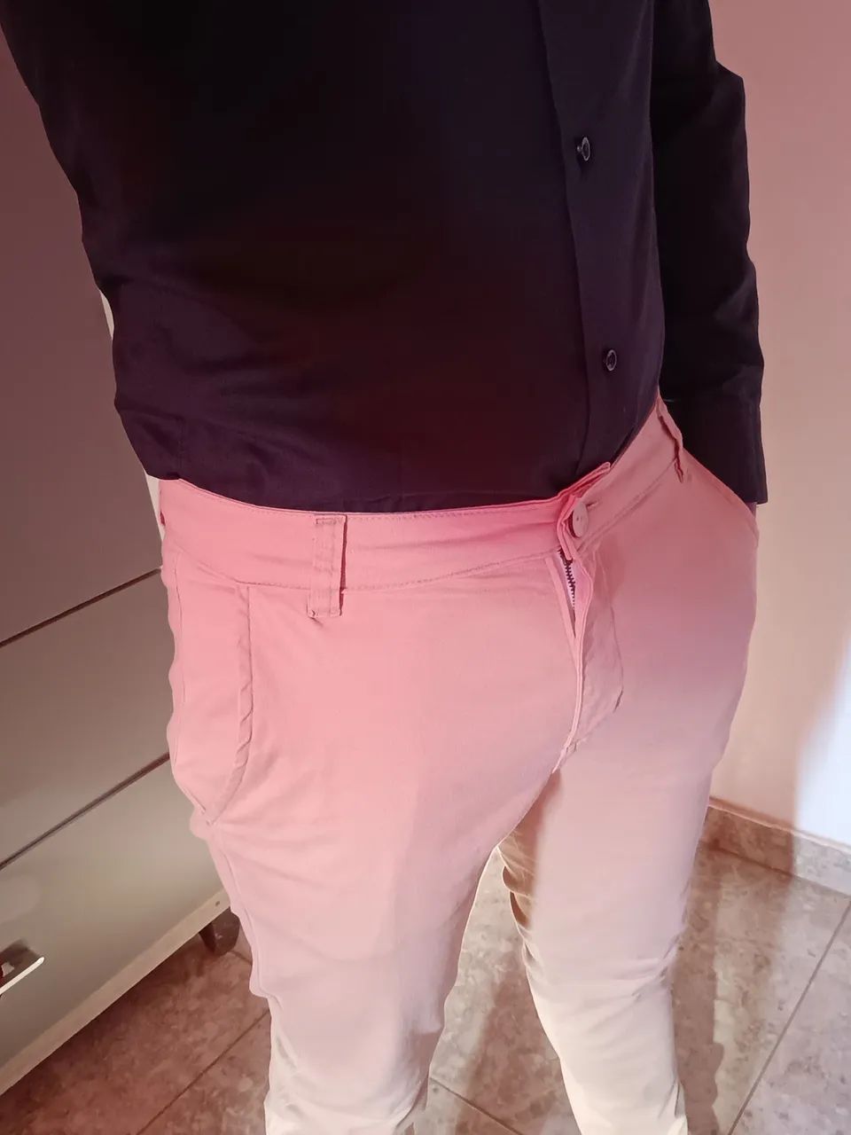 Calça masculina sarja slim bege - Foto 3