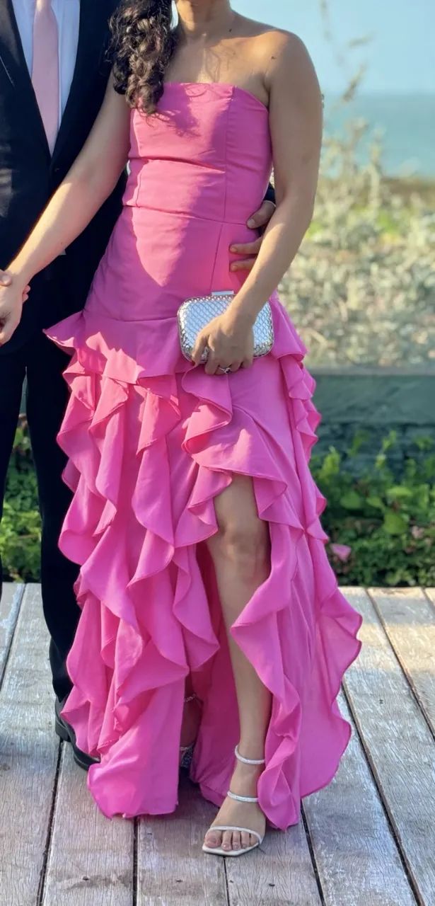 vestido longo tomara que caia rosa com babados 36 - Foto 3