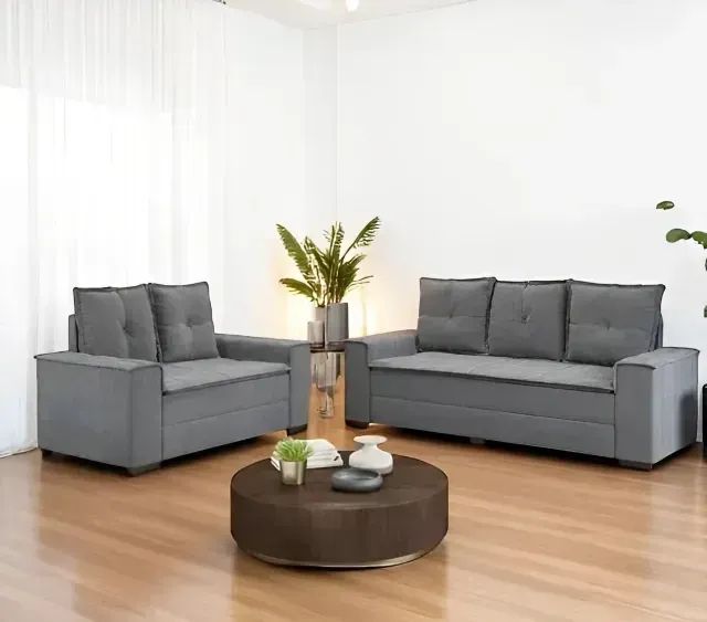 Conjunto de Sofá Barcelona Cinza - 5 Lugares (Ideal p/ Salas e Apartamentos)