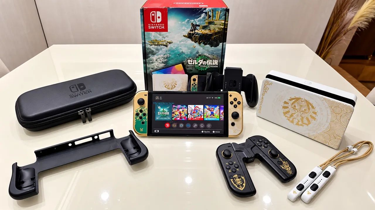 Nintendo Switch OLED Zelda Original + Caixa + Controle Extra