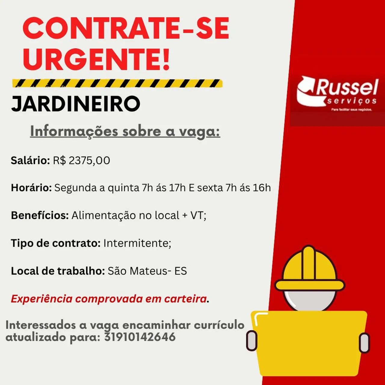 Vaga de emprego cargo de Jardineiro.