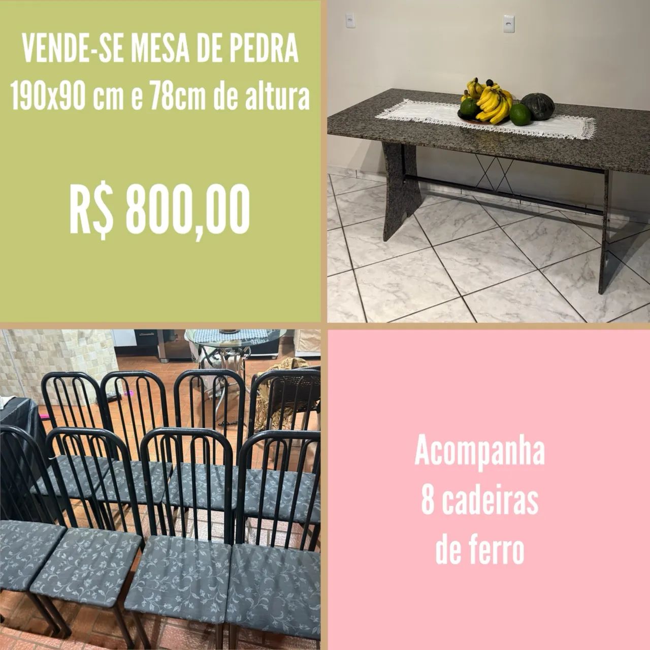 MESA E CADEIRAS (pedra e ferro)