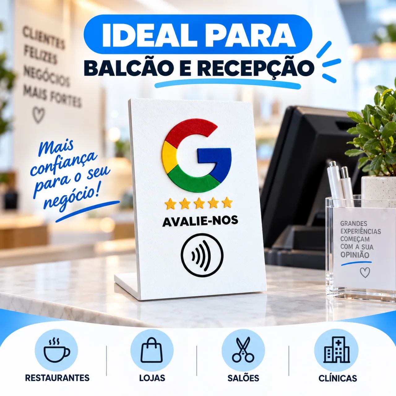 Placa NFC Avaliação Google Para Empresas Cliente Avaliar Com 1 Toque - Foto 4